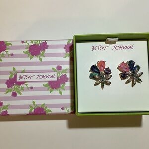 Betsey Johnson Dragonfly Crystal Stud Earrings New